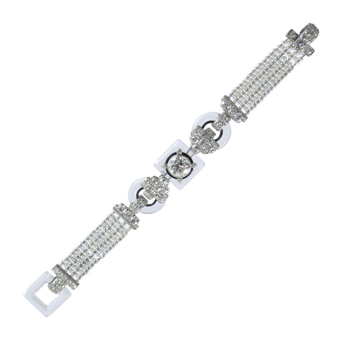 Art Deco diamond, rock crystal and pearl strap bracelet by Cartier, Paris c.1920, | MasterArt